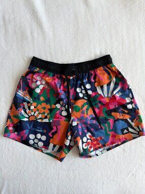 Adidas Graphic Print Swim Trunks Mens Multicolor Drawstring Size S